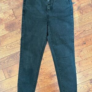 Ann Taylor button fly skinny 10 High-Waisted Black Denim Jeans